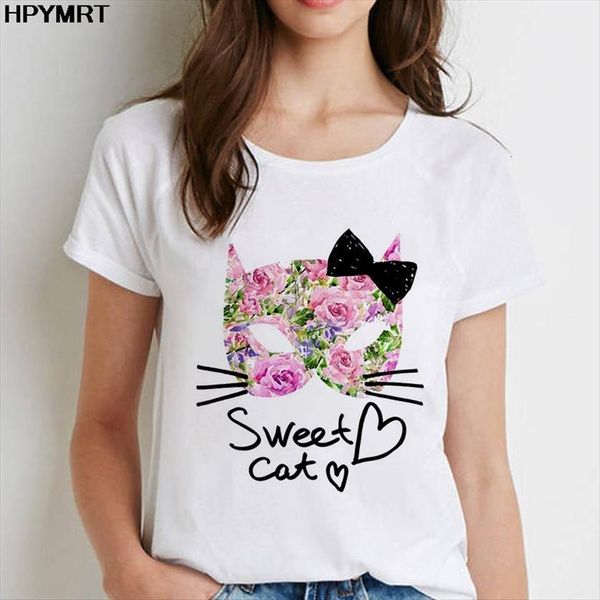 

fashion harajuku sweat cat womens t shirts printed short sleeve summer streetwear female casual top, White