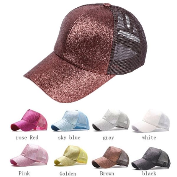

fashion glitter ponytail messy buns trucker mesh baseball ball hats designer ponycaps plain baseball visor adjustable snapback caps h2304, Yellow