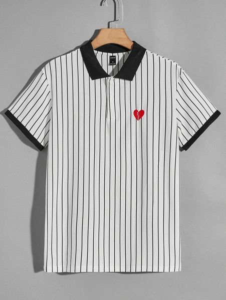 

men broken heart embroidery striped polo shirt 5296#, White;black