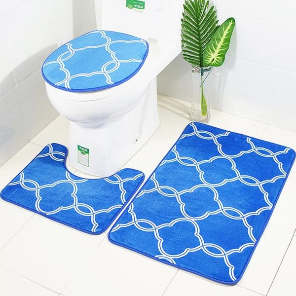 

3 in 1 lantern pattern bathroom mat set antiskid washroom carpet mat toilet seat lid cover (beige)