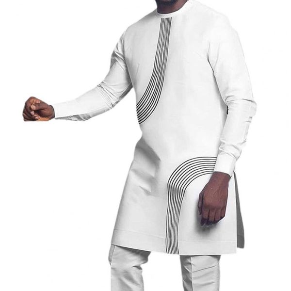 

men's casual shirts for men long sleeve stripe print midi shirt breathable crew neck side split traditional pullover xxxl, White;black