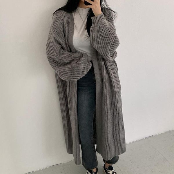 

women's knits & tees 2021 cardigan women long knitted casual vintage loose sweater coat solid oversized korean fashionable clothes fema, White