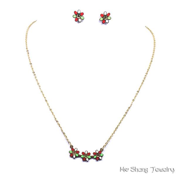 

earrings & necklace three flowers pattern jewelry set stainless steel never fade earring for women girl party gift, Silver