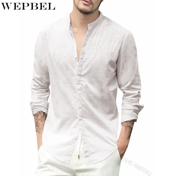 

men's casual shirts wepbel shirt solid color slim summer fashion long sleeve single-breasted stand collar top, White;black