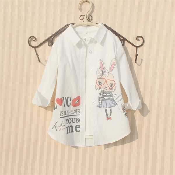 

girls blouse spring children clothes cartoon rabbit long sleeve white blouses for 8 to 12 years teenage shirt 210622, White;black