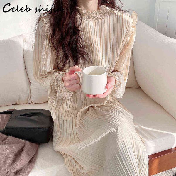 

korean chic apricot dress for women o-neck long-sleeve vintage womens clothing oversized black vestido dress female spring y1204, Black;gray