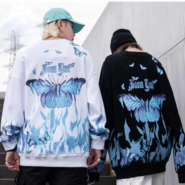 

hooded pullover streetwear sweatshirt casual cotton pullovers blue flame butterfly hoodie 2021 autumn kg-106, Black