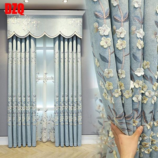 

curtain & drapes embroidered fresh embossed shading gray-blue chenille finished product curtains for living dining room bedroom