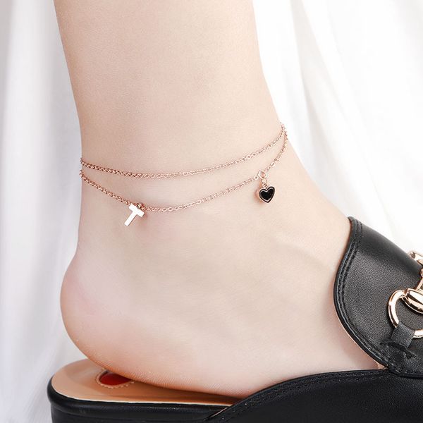 

new summer 2020 fashion jewelry gold chain stainless steel anklets cross bracelet women ancle foot leg sandals beach accessories, Red;blue