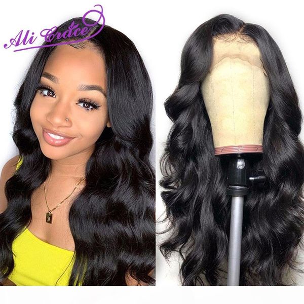 

peruvian body wave wigs 250% density 360 lace frontal wigs for women ali grace pre-plucked body wave lace front human hair wigs, Black