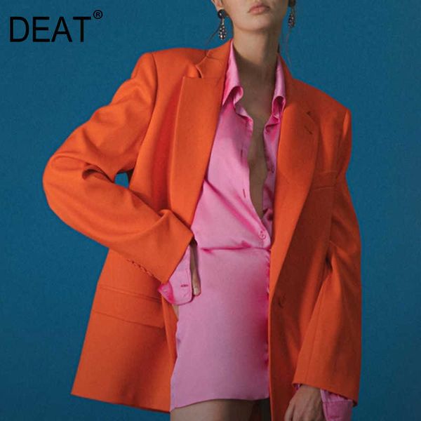 

[deat] spring fashion coat single button solid color long sleeve temperament loose women blazer 13q392 210527, White;black