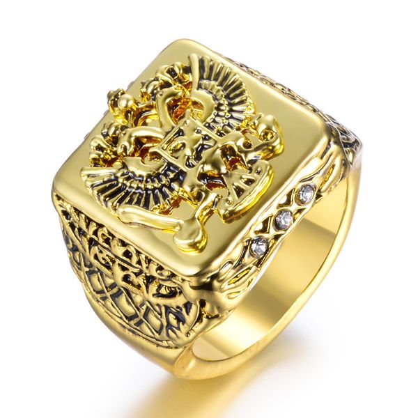 

personalized jewelry carved square double headed eagle men's ring, Golden;silver