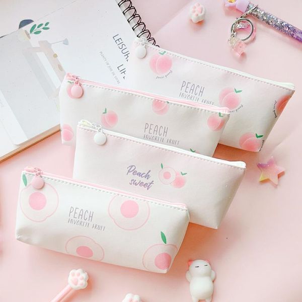 

cute peach pencil case kawaii pu leather pencil case pen bag school stationary bag makeup pouch cosmetics girls gift