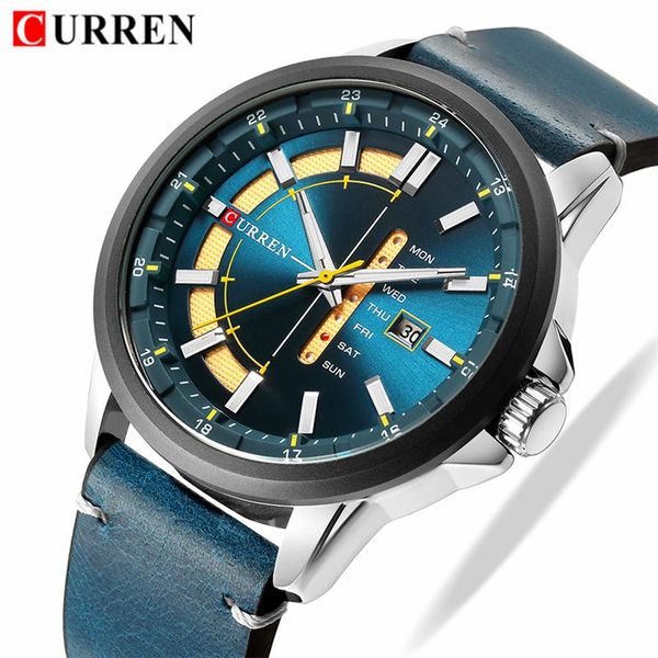 

wristwatches curren men watch quartz display date sport men's clock military man leather wrist watches relogio masculino, Slivery;brown