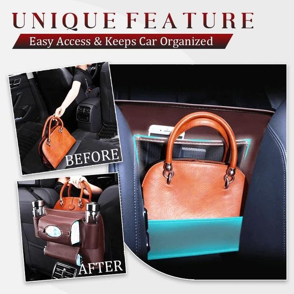 

storage bags leather car net pocket handbag holder multifunction large capacity bag dtt88