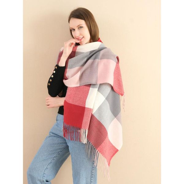 

scarves winter plaid cashmere scarf women thicken warm shawls wraps ladies echarpe pashmina with tassel foulard/sf1256, Blue;gray