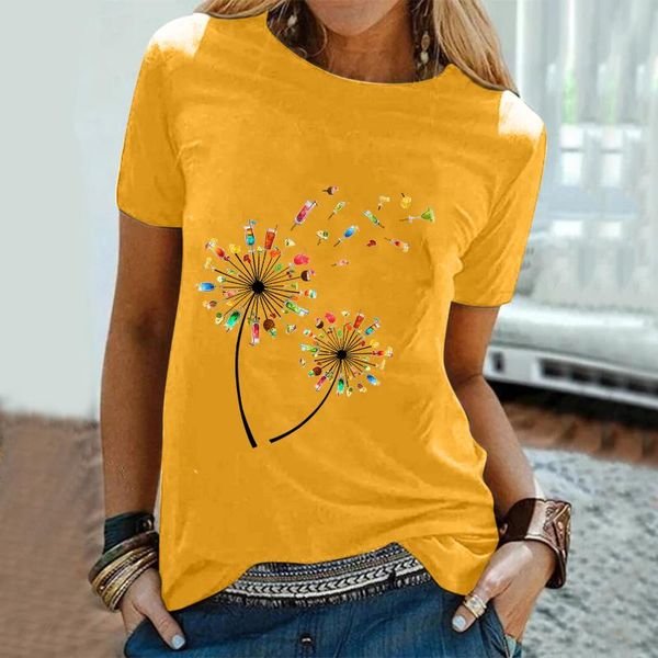 

women's t-shirt women oversized dandelion printing short sleeves t shirt o-neck loose t-shirts casual tee femme 2021, White