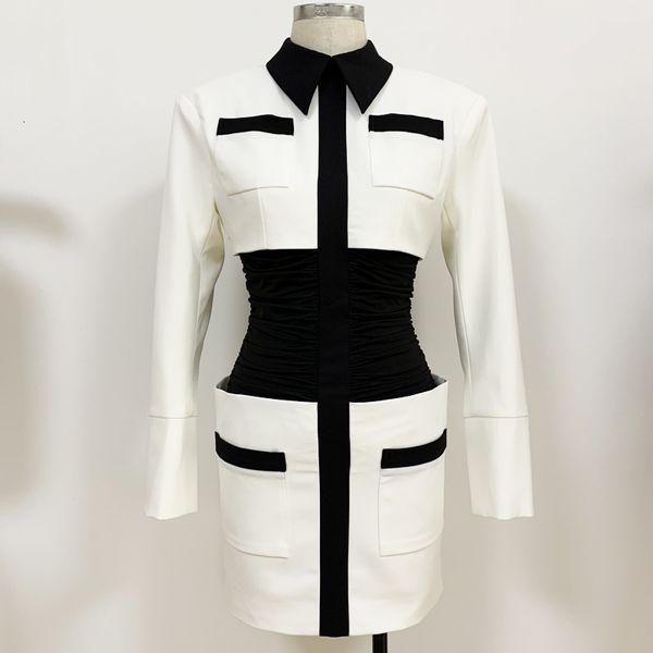 

new high street 2021 stylish designer women's extra shoulder pockets color block smocked waist patchwork mini b30e, Black;gray