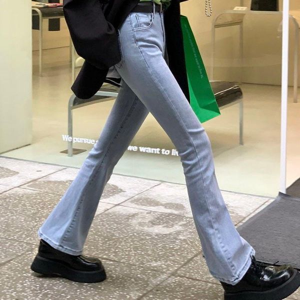 

women's jeans casual high waist flare streetwear girl slim long boot cut denim pants ladies stretch trousers, Blue
