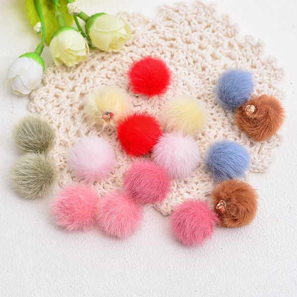 

20pcs 15mm faux leather artifici fur pompom keychain rabbit hair bulb bag pom pom ball pendant earrings necklace accessories jp, Blue;slivery
