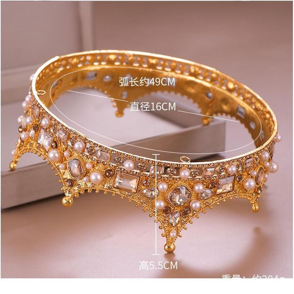 

vintage gold royal crown round tiara bride head jewelry pearl crystal hair accessories wedding crown ornaments headban jlllzk