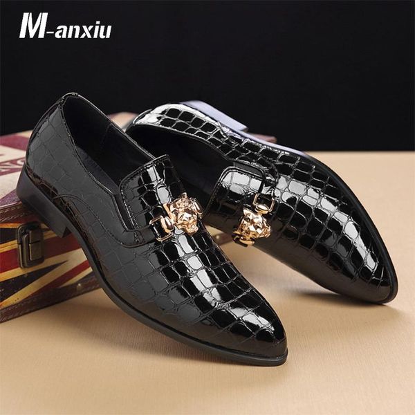 

dress shoes m-anxiu 2021 design luxury crocodile grain slip-on oxfords men casual fashion pointed toe, Black