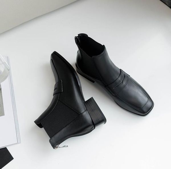 

boots autumn and winter women's shoes thick bottom square thin leather, Black