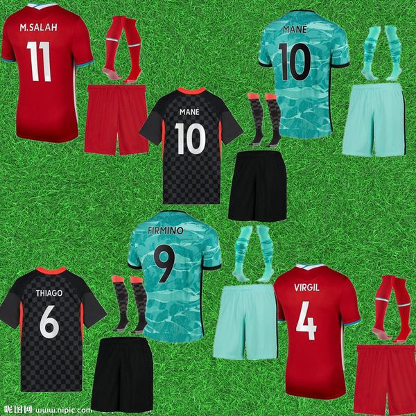 

men mohamed salah firmino soccer jersey football shirts youth boys 20 21 virgil mane a.becker 2020 2021 uniforms, Black