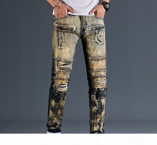 

mens designer jeans distressed ripped biker slim fit motorcycle biker denim for men s fashion mans pants s, Blue