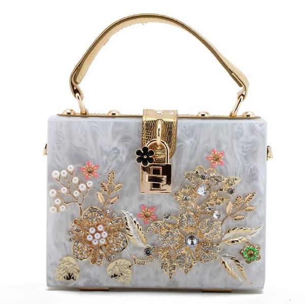 

factory wholesale women bag thicken acrylic hard box studded handbag sweet little fresh pearl flower chain bags ladies carved diamond fashio