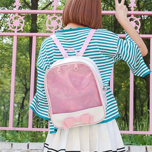 

new transparent backpack women pu leather jelly color clear pvc for teenage girls multi-function mini backpack female ita bags 210303