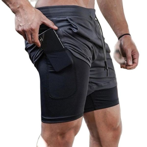

men's shorts 2021 men 2 in 1 running jogging gym fitness training quick dry beach short pants male summer sports workout casual, White;black