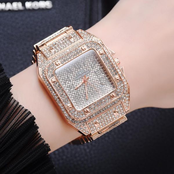

wristwatches luxus frauen rose gold uhr mode damen quarz diamant armbanduhr casual weiblichen legierung armband set relogio feminino, Slivery;brown