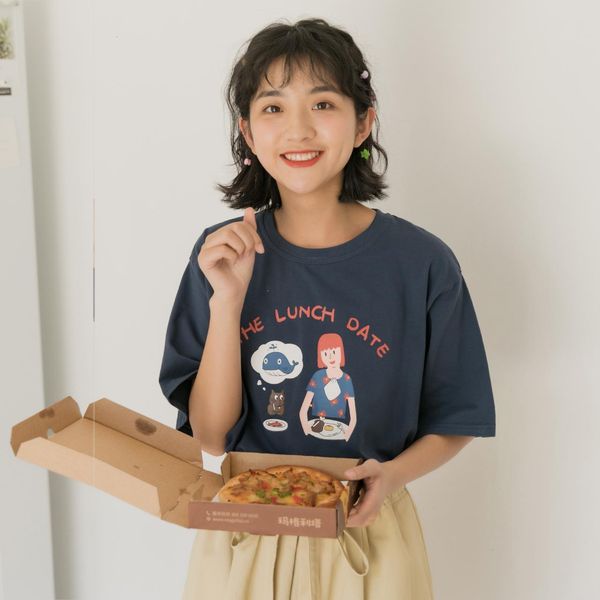 

new harajuku 2021 character printing women's shirts will see beautiful loose t-shirts schoolgirl style street clothes lo24, White