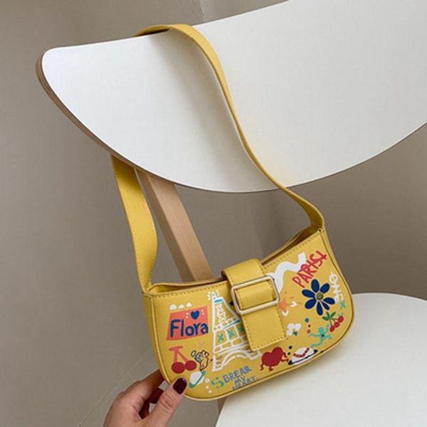 

evening bags fashion hip hop color graffiti underarm bag 2021 girl handbag small square baguette shoulder