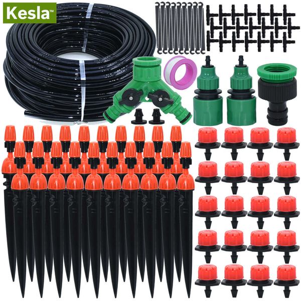 KESLA 5M-30M Tropfbewässerung Bewässerungssets System Gartengewächshaus Automatisch verstellbare Tropfer 8 Ausgänge Sprinkler 4/7mm Schlauch 210610