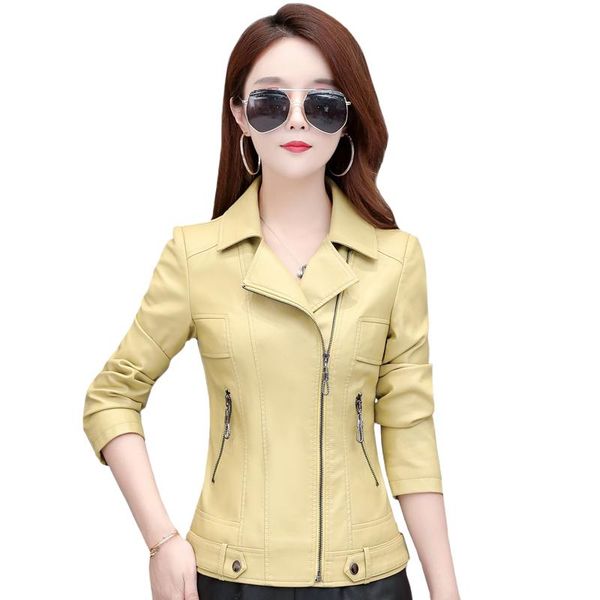 

women's leather & faux short jacket women 2021 spring autumn plus size zipper moto biker korean fashion womens pu coats, Black