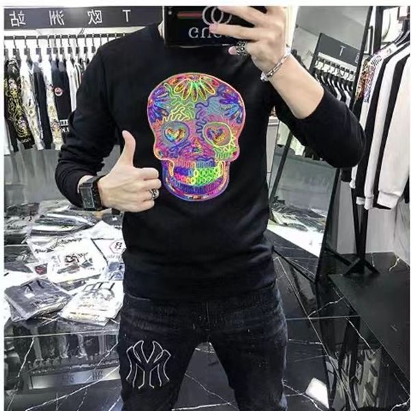 

autumn mens pullover knitted jumper skull skeleton sweater street hip hop streetwear handsome fashion designer hoodies o neck, Black