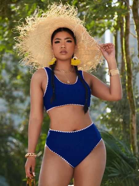 

plus whip stitch high waisted bikini swimsuit v9vx#, Black