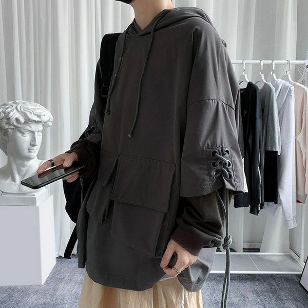 

men's hoodies & sweatshirts hoodie men high street 2021 harajuku hooded mens solid streetwear hip hop pullover, Black