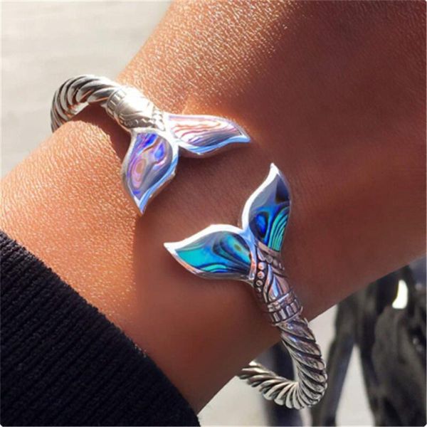 

bangle natural abalone shell mermaid tail bracelet for women open cuff bracelets and bangles vintage jewelry gift pulseras, Black