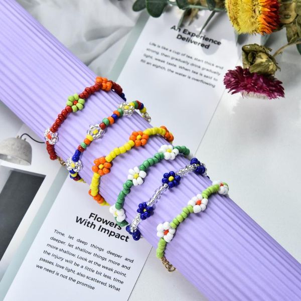 

beaded, strands 2021 korean little daisy bracelet fashion bohemian handmade rainbow color acrylic beads for women girls jewelry, Black