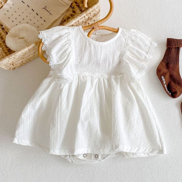 

summer baby girl sleeveless lace romper children romper kids baby girl clothes romper infant pure color rompers 0-3yrs, White