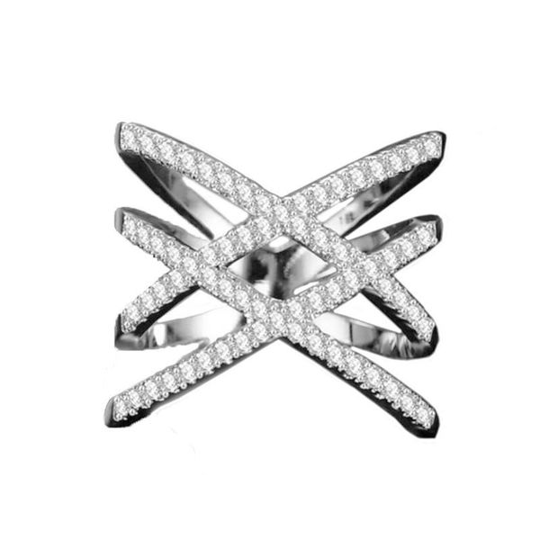 

wedding rings female crossed shaped engagement ring classic x letter zirconia micro paved gold silver gift for women lover, Slivery;golden