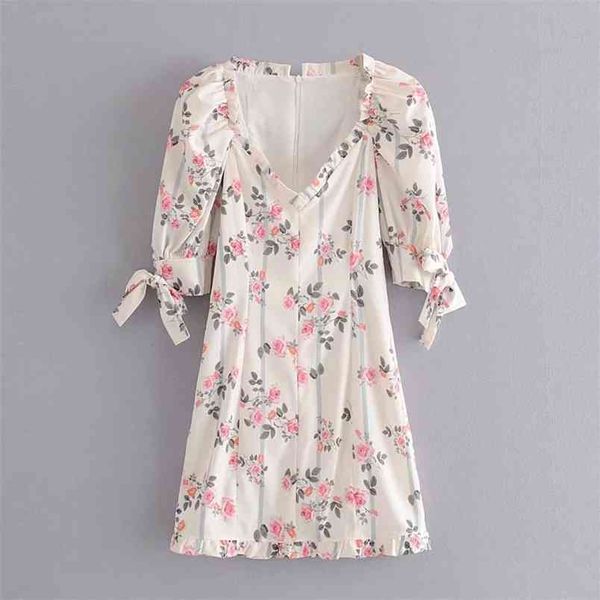 

women french vintage floral striped lace-up cuff mini dress fashion female deep v-neck with lining dresses 210531, Black;gray