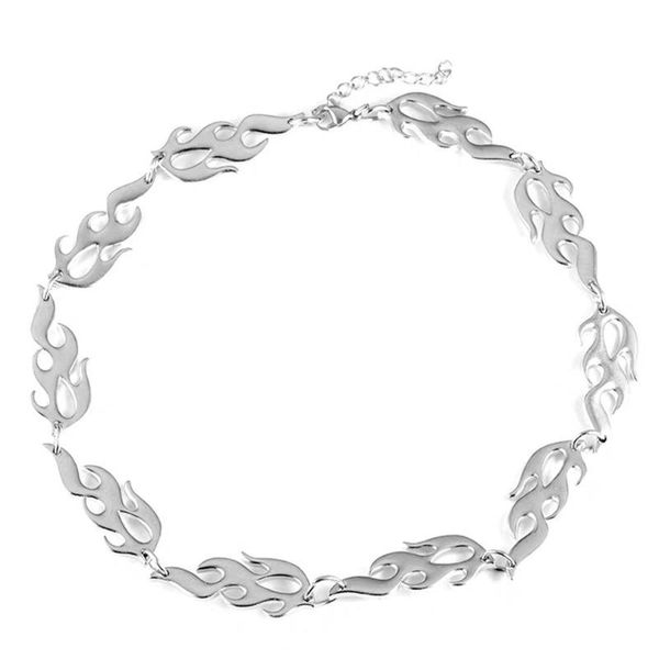 

harajuku streetwear flame choker necklace punk style gold black pendant necklace rock chain jewelry accessories 2021 new, Silver