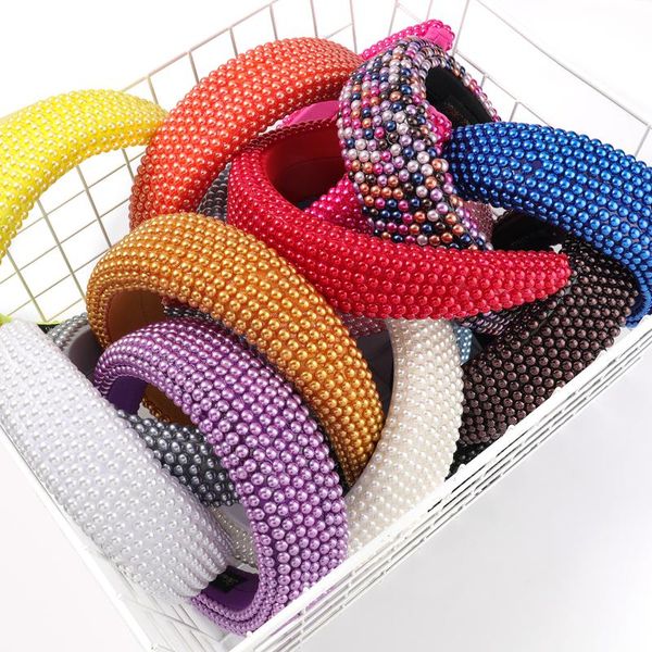 

hair clips & barrettes fashion simple pure color imitation pearl headband female creative wide-sided sponge party jewelry headwear, Golden;silver