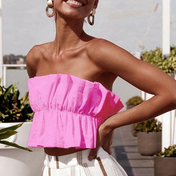 

women's tanks & camis deat 2021 summer fashion one-line collar sleeveless solid bow backless slim strapless vest women sd996, White