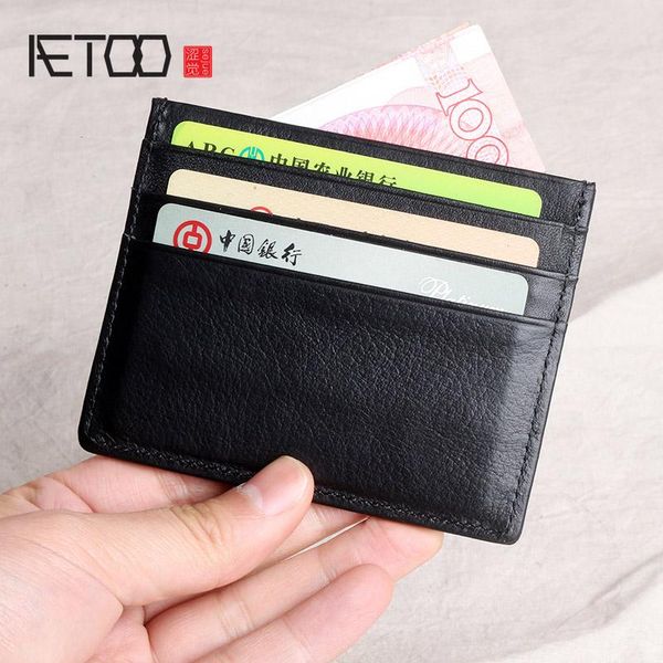 

wallets aetoo men's handmade leather card holder, ultra-thin first layer mini coin purse, driver's license case, Red;black