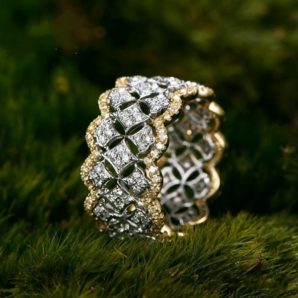 

cluster rings 18k rose gold pave diamond ring real 925 sterling silver bijou engagement wedding band for women bridal party jewelry gift, Golden;silver